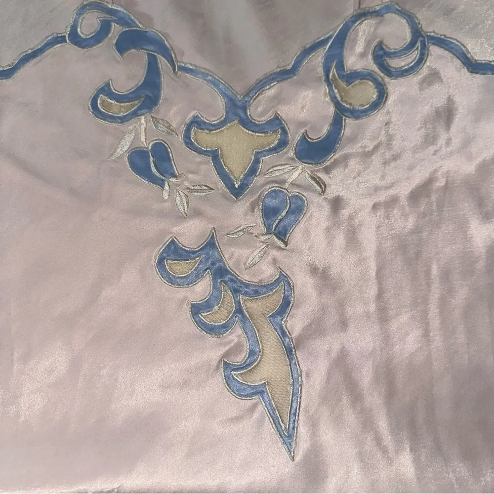 Natori Vintage Women’s Size S M Pale Pink Blue Lace Front Spaghetti Strap Gown